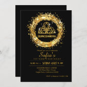Black and Gold Quinceanera Glitter Tiara Kaart (Voorkant / Achterkant)