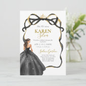 Black and Gold Quinceanera Invitation Kaart (Staand voorkant)