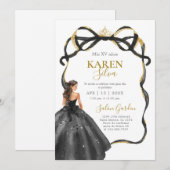 Black and Gold Quinceanera Invitation Kaart (Voorkant / Achterkant)