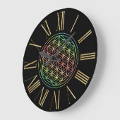Black and Gold Rainbow Flower of Life Grote Klok (Hoek)