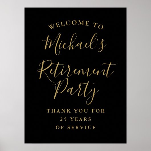 Black and Gold Retirement Party Welkomstbord Poster (Voorkant)