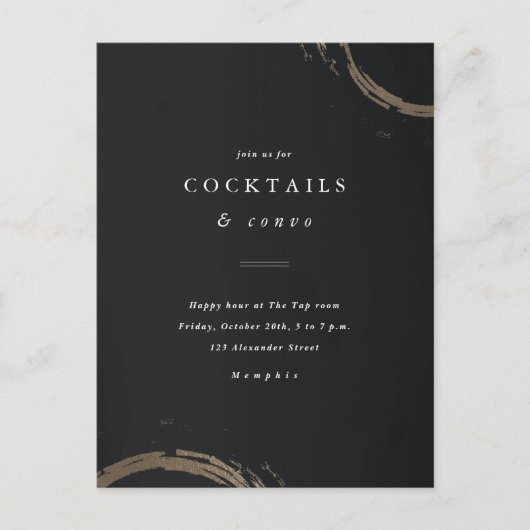 Black and Gold Rings Cocktail Party Invitation Briefkaart (Voorkant)