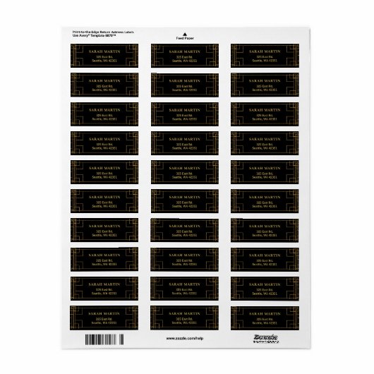 Black and Gold Roaring 20s art deco  Etiket (Full Sheet)