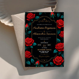 Black and Gold Rose Luxury Gothic Elegant Red Rose Acryl Uitnodigingen