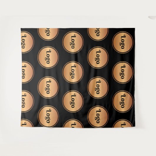 Black and Gold Round Logo Stap en herhaal Klassiek Wandkleed (Voorkant (horizontaal))