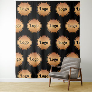 Black and Gold Round Logo Stap en herhaal Klassiek Wandkleed
