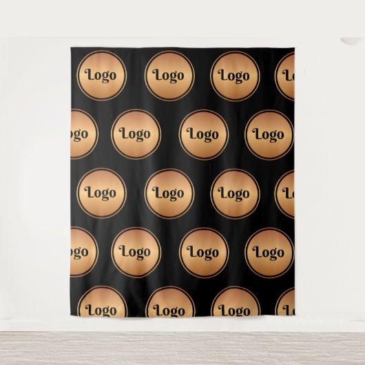Black and Gold Round Logo Stap en herhaal Klassiek Wandkleed (Voorkant)