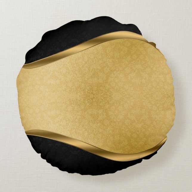 Black and Gold Round Pillow Rond Kussen (Achterkant)
