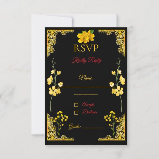 Black and Gold RSVP Card Kaartje (Voorkant)