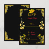 Black and Gold RSVP Card Kaartje (Voorkant / Achterkant)