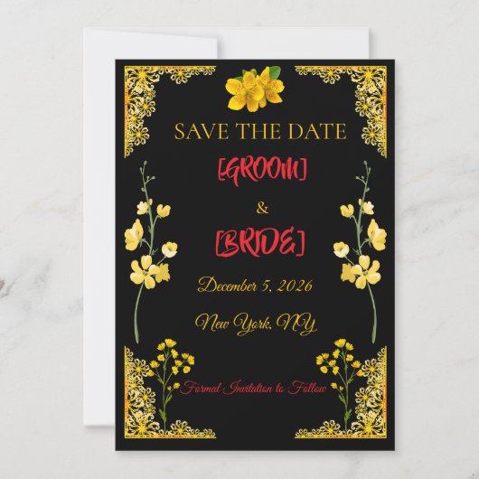 Black and Gold Save the Date Card (Voorkant)