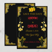 Black and Gold Save the Date Card (Voorkant / Achterkant)