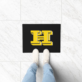 Black and Gold School Pride Color Style Monogram Deurmat