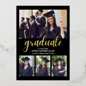 Black and Gold Script 4 photos Graduated Folie Uitnodiging (Voorkant)