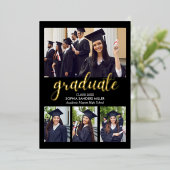 Black and Gold Script 4 photos Graduated Folie Uitnodiging (Staand Voorkant)