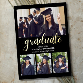 Black and Gold Script 4 photos Graduated Folie Uitnodiging