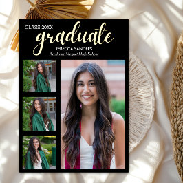 Black and Gold Script 4 photos Graduated for Her Folie Uitnodiging