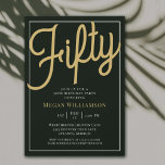 Black and Gold Script 50th Birthday Invitation Kaart<br><div class="desc">Chic Elegant Black en Gold Script 50th Birthday Uitnodiging Uw gasten zullen weten dat dit een speciale partij zal zijn door alleen maar naar deze uitnodiging te kijken!</div>