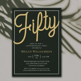 Black and Gold Script 50th Birthday Invitation Kaart