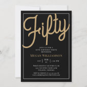 Black and Gold Script 50th Birthday Invitation Kaart (Voorkant)