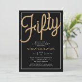 Black and Gold Script 50th Birthday Invitation Kaart (Staand voorkant)