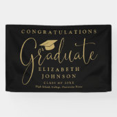 Black and Gold Script Graduation Party Spandoek (Horizontaal)
