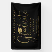 Black and Gold Script Graduation Party Spandoek (Verticaal)