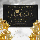 Black and Gold Script Graduation Party Spandoek