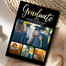 Black and Gold Script photos collage for graduated Folie Uitnodiging