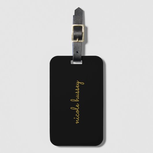 Black and Gold Script  | Stylish Monogram Modern Bagagelabel (Voorkant (verticaal))