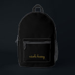 Black and Gold Script  | Stylish Monogram Modern Bedrukte Rugzak<br><div class="desc">A simple stylish custom monogram design in an casual handwritten in striking monochrome Black. The monogram can easily be personalized to make a design as unique as you are! The perfect trendy gift or accessory for any occasion.</div>