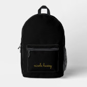 Black and Gold Script  | Stylish Monogram Modern Bedrukte Rugzak (Voorkant)