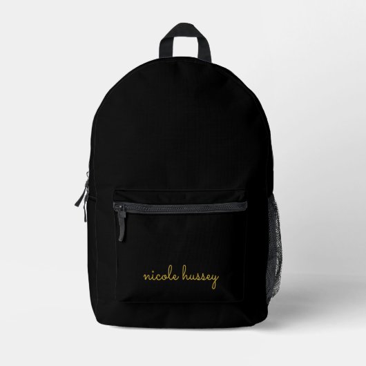 Black and Gold Script  | Stylish Monogram Modern Bedrukte Rugzak (Voorkant)