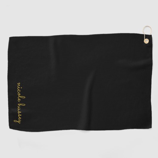 Black and Gold Script  | Stylish Monogram Modern Golfhanddoek (Horizontaal)