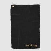 Black and Gold Script  | Stylish Monogram Modern Golfhanddoek (Voorkant)