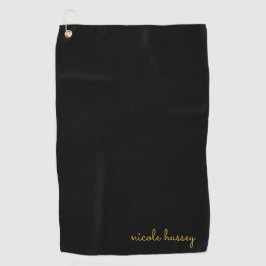 Black and Gold Script  | Stylish Monogram Modern Golfhanddoek