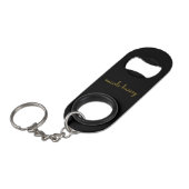 Black and Gold Script  | Stylish Monogram Modern Mini Flessenopener (Voorkant Gekanteld)