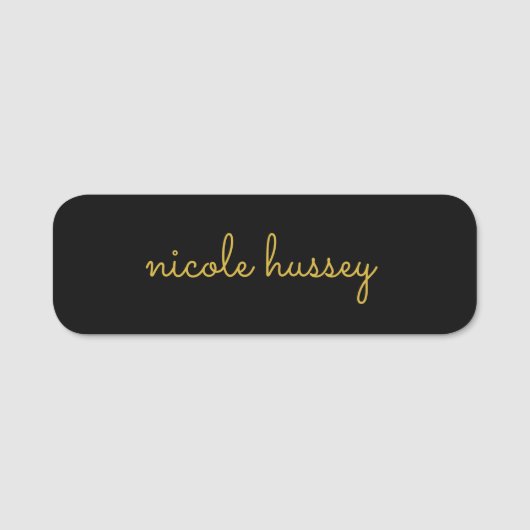 Black and Gold Script  | Stylish Monogram Modern Naamplaatje (Voorkant)