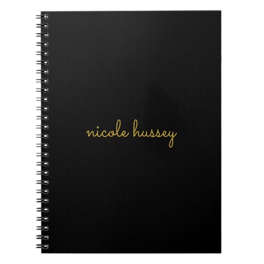 Black and Gold Script  | Stylish Monogram Modern Notitieboek (Voorkant)