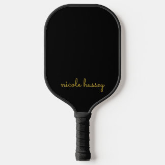 Black and Gold Script  | Stylish Monogram Modern Pickleball Paddle