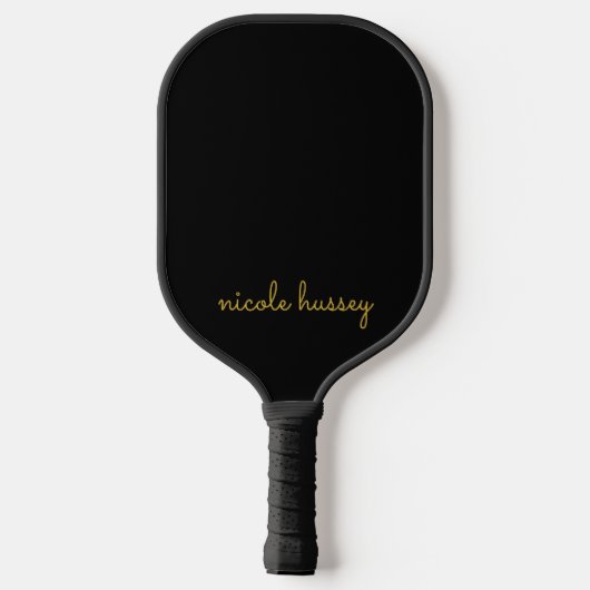 Black and Gold Script  | Stylish Monogram Modern Pickleball Paddle (Achterkant)