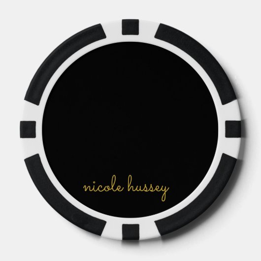 Black and Gold Script  | Stylish Monogram Modern Poker Chips (Voorkant)