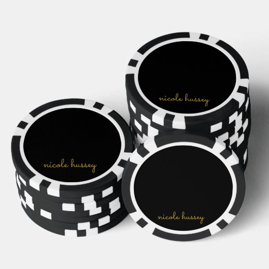 Black and Gold Script  | Stylish Monogram Modern Poker Chips (Opstapeling)