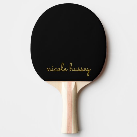 Black and Gold Script  | Stylish Monogram Modern Tafeltennisbatje (Voorkant)