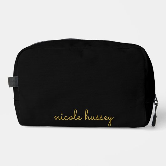 Black and Gold Script  | Stylish Monogram Modern Toilettasje (Voorkant)