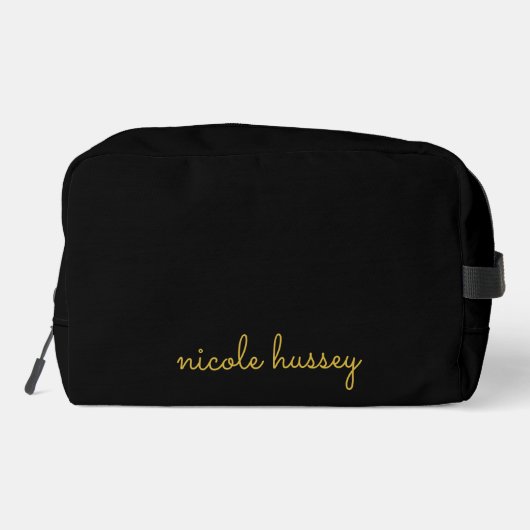 Black and Gold Script  | Stylish Monogram Modern Toilettasje (Achterkant)
