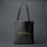 Black and Gold Script | Stylish Monogram Modern Tote Bag<br><div class="desc">A simple stylish custom monogram design in an casual handwritten in striking monochrome Black. The monogram can easily be personalized to make a design as unique as you are! The perfect trendy gift or accessory for any occasion.</div>