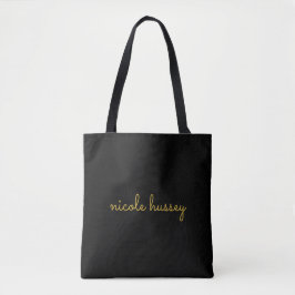 Black and Gold Script  | Stylish Monogram Modern Tote Bag