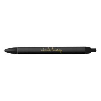 Black and Gold Script  | Stylish Monogram Modern Zwarte Inkt Pen