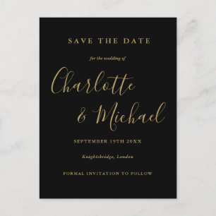 Black and Gold Script Weddenschap Save the Date Ca Briefkaart